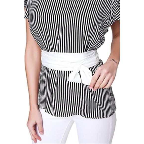 Women Solid Color Self Tie Wrap Around Obi Linen Waist Belt
